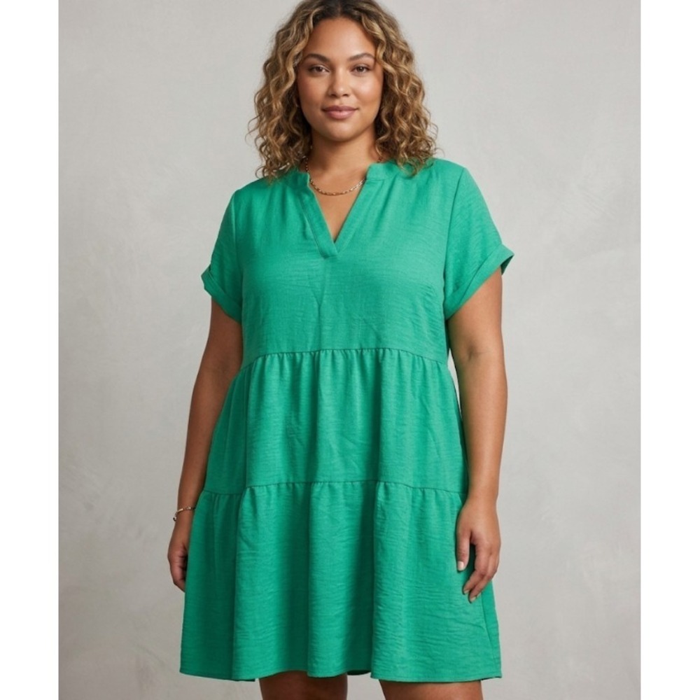 Zoey & Leelo Dress Womens XL Green Short Trapeze & Swing V-Neck Vietnam